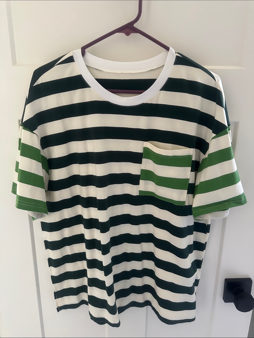 Green and White Striped Pocket Tee